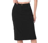 Allegra K Donna Gonne Cargo Gonne Midi in Velluto A Coste Elastiche A Vita Alta con Tasche Nero L