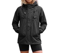 Allegra K Donna Impermeabile Cappuccio Regolabile Cerniera Tasche Antivento