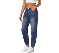 Allegra K Donna Jeans Jogger per Pantaloni Casual in Denim A Vita Alta Elasticizzati Blu S