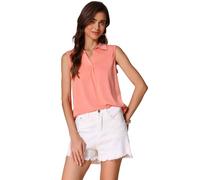 Allegra K Donna Maglietta Polo Senza Maniche Canotte Scollo A V E Colletto Largo Rosa XL
