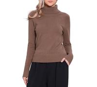 Allegra K Donna Maglione Dolcevita a Maniche Lunghe Lavorato a Maglia a Coste Marrone XL