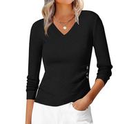 Allegra K Donna Maglioni in Maglia con Scollo a V Bottoni Arricciati 2025, Maniche Lunghe Incrociati Aderenti all'Uncinetto vestibilità Slim 2025 Nero S