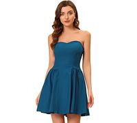 Allegra K Donna Mini Abito Arruffare Manica a 3/4 Orlo Manicotto Un-Linea Corto Chiffon Blu L