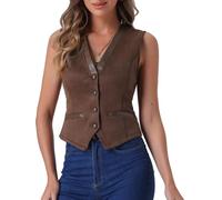 Allegra K Donna Natalizio Gilet con Scollo a V Christmas Vintage Abbottonata in Finta Pelle Scamosciata Giacche di Natale Casual Senza Maniche Marrone M