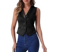 Allegra K Donna Natalizio Gilet con Scollo a V Christmas Vintage Abbottonata in Finta Pelle Scamosciata Giacche di Natale Casual Senza Maniche Nero S