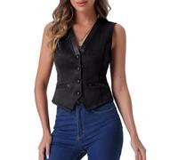 Allegra K Donna Natalizio Gilet con Scollo a V Christmas Vintage Abbottonata in Finta Pelle Scamosciata Giacche di Natale Casual Senza Maniche Nero XL