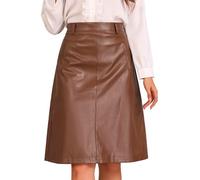 Allegra K Donna Natalizio Gonne in Ecopelle per Christmas Cintura Gonna A Tubino Vintage Gonna Longuette A Vita Alta A Trapezio di Natale Marrone L