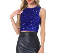 Allegra K Donna Natalizio Top con Paillettes, Scollo A Barchetta, Senza Maniche, Scintillante, Glitterato, per Feste in Discoteca, Serate, Canotta da Festival per Christmas di Natale Blu L
