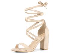 Allegra K Donna Sandali Tacco Blocco Alto con Lacci Aperti e Punta Aperta Beige 39