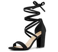 Allegra K Donna Sandali Tacco Blocco Alto con Lacci Aperti e Punta Aperta Nero 40