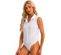 Allegra K Donna Top Body Da Lavoro Da Lavoro Senza Maniche Con Colletto Per Camicia Body Abbottonata Bianca M