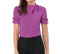 Allegra K Donna Top con Fiocco Scollo Cravatta Elegante Maniche Corte Blusa