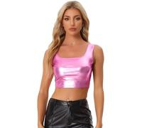 Allegra K Donna Top Corto Lucido Metallizzato Crop Top Senza Maniche con Scollo a U Canottiera Canotta da Ballo Clubwear per Nightclub Party Rosa L