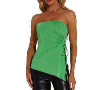 Allegra K Donna Top Donna Tubo Fascia Aderente Canotte Senza Spalline Arricciato Orlo Asimmetrico Sexy Top A Fascia Verde M