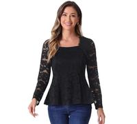 Allegra K Donna Top in Pizzo, Collo Quadrato, Maniche Lunghe, Elegante Camicetta Casual con Peplo Nero XL