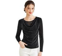 Allegra K Donna Top Praty Club con Collo Ad Anello Increspato E Maniche Lunghe Glitterate Nero S