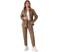 Allegra K Donna Tuta Casual In Velluto A Coste, Completo In 2 Pezzi, Giacca A Maniche Lunghe Con Bottoni, Camicia E Pantaloni Con Tasche Marrone XS