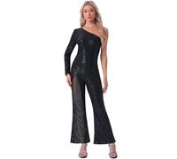 Allegra K Donna Tute Con Paillettes Con Una Spalla E Pagliaccetto Da Festa Con Gambe Larghe Nero S
