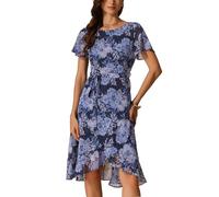 Allegra K Donna Vestito Estivo con Stampa Floreale, Midi, Avvolgente, Volant, Orlo Alto E Basso, Manica Corta, Annodato in Vita, Abiti in Chiffon Fluenti Blu Navy XL