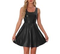 Allegra K Donna Vestito in Ecopelle per Mini Abiti Senza Maniche A Trapezio da Festa Sera Club da Festival per Halloween Nero M
