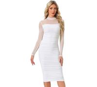 Allegra K Donna Vestito in Rete per Abiti Eleganti da Cocktail Cerimonia con Volant A Maniche Lunghe Chic Tubino per Festa di Halloween Bianco XS
