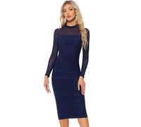 Allegra K Donna Vestito in Rete per Abiti Eleganti da Cocktail Cerimonia con Volant A Maniche Lunghe Chic Tubino per Festa di Halloween Navy Blu S
