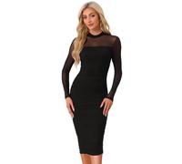 Allegra K Donna Vestito in Rete per Abiti Eleganti da Cocktail Cerimonia con Volant A Maniche Lunghe Chic Tubino per Festa di Halloween Nero M