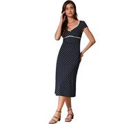Allegra K Donna Vestito Midi Classico Casual Estivo A Pois con Scollo A V E Maniche A Cappuccio Blu Scuro S