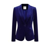Allegra K Donne Blazer Ufficio Soprabito Solido Scialle Colletto 1 Bottone Velluto Blu Reale XL