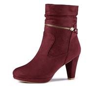 Allegra K Donne Caviglia Plateau Cerniera Tacco Blocco Alto Metà Stivali Vitello Borgogna 40