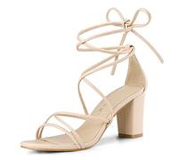 Allegra K Donne Cinghie Allacciare Grosso Tacco Sandali Us Nero 7 Beige 38