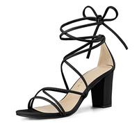 Allegra K Donne Cinghie Allacciare Grosso Tacco Sandali Us Nero 7 Nero 37
