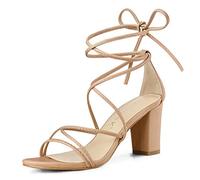 Allegra K Donne Cinghie Allacciare Grosso Tacco Sandali Us Nero 7 Nudo 41