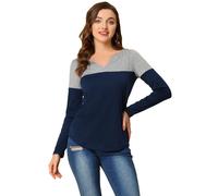 Allegra K donne Diviso con collo a V e maniche lunghetinta unita camicia XS-XL