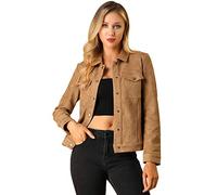 Allegra K Donne Giacca Manica Lunga Colletto Scatto Chiusura con Bottoni Finto Camoscio Giacchetto Marrone XL