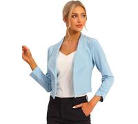 Allegra K Donne Lavoro Ufficio Ritagliato Blazer Risvolto Dentellato Maniche Lunghe Apertura Frontale Corta Giacca Azzurro L
