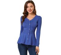 Allegra K Donne Maglione Peplo Fumo Lungo Manica Maglia Tops Blu XS