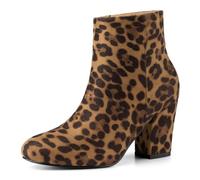 Allegra K Donne Natale Cerniera Laterale Spesso Tacco Stivaletti Leopardo 38.5