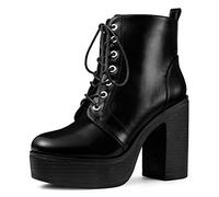 Allegra K Donne piattaforma Zip Laccio zeppa tacco Stivaletti Nero 38 EU