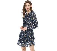 Allegra K Donne Stampati Floreali fumé Cintura Abito Chiffon Blu Scuro S