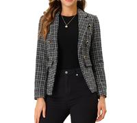Allegra K Elegante Plaid manica lunga risvolto aperto davanti tweed Blazer cappotto da donna, nero, Small