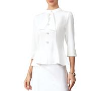 Allegra K Eleganti Camicie da Lavoro da Donna con Maniche a 3/4 Collo Alto Bottoni Camicette Formali da Ufficio Bianca XL