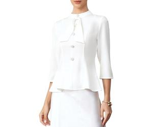 Allegra K Eleganti Camicie da Lavoro da Donna con Maniche a 3/4 Collo Alto Bottoni Camicette Formali da Ufficio Bianca XL
