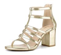 Allegra K Gabbia Strappy Gladiators Sandali da donna con tacco grosso, Oro, 39.5 EU
