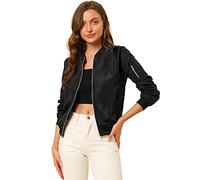 Allegra K Giacca a vento da donna, con tasche, stile casual, con cerniera, Nero , L