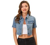 Allegra K Giacca casual per giacca di jeans corta da donna a maniche corteAzzurro XL