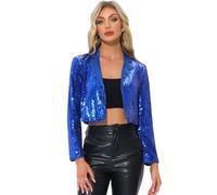 Allegra K Giacca con Paillettes da Donna Cardigan con Colletto a Bavero da Festa Aperto sul Davanti Blazer Corto Scintillante da Festival per Halloween Blu M