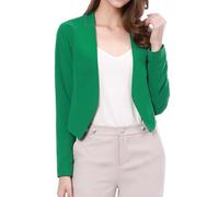 Allegra K - Giacca da lavoro da donna, senza colletto, casual, giacca corta, Verde, Small