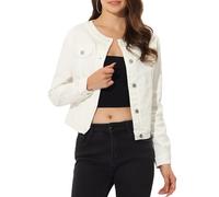 Allegra K Giacca di jeans da donna a maniche lunghe senza colletto con bottoni, bianco, M