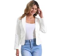 Allegra K Giacca in Jeans Elasticizzata da Donna con Colletto a Revers un Bottone Manica Lunga Casual Leggera da Lavoro Beige Meno Bianco Di più L
